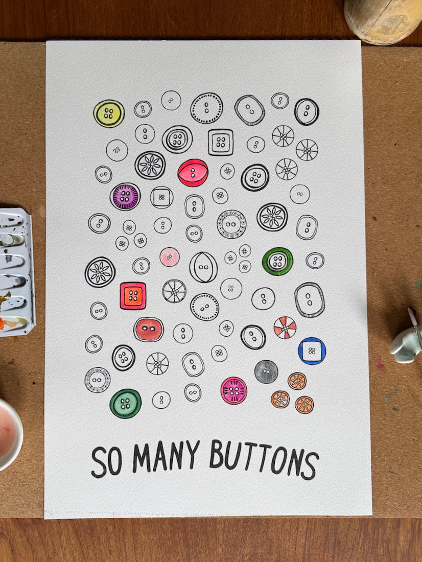 So Many Buttons Poster – 100actsofsewing