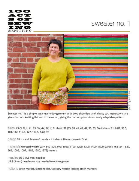 100 Acts of Sewing: Sweater No. 1 KNIT - PDF Sewing Pattern